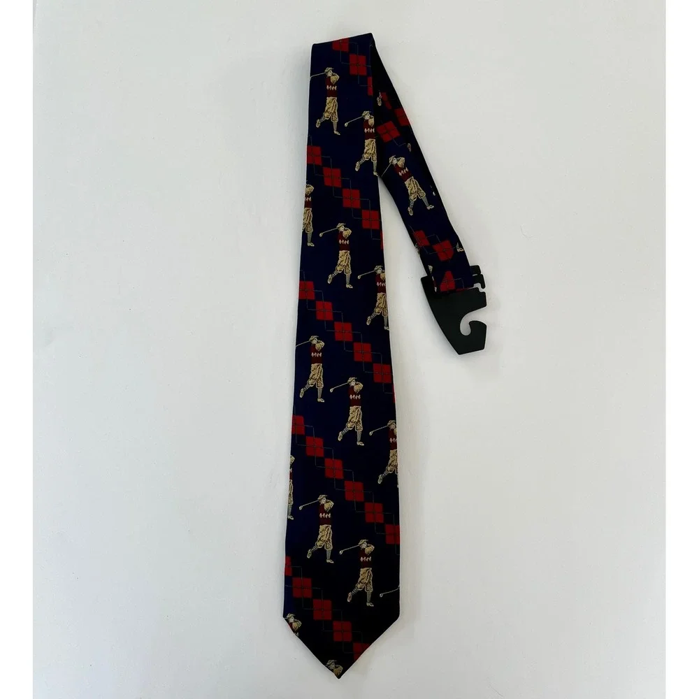 Robert Talbott Mens Silk Tie Navy Blue Red Argyle Vintage Golfers Sporty Preppy